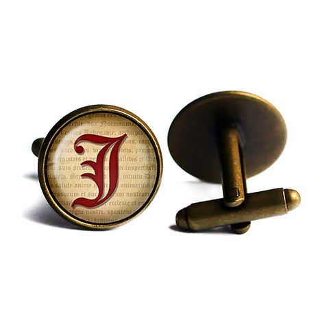 J Letter Old English Gothic Blackletter Magna Carta Antique Bronze Cufflinks