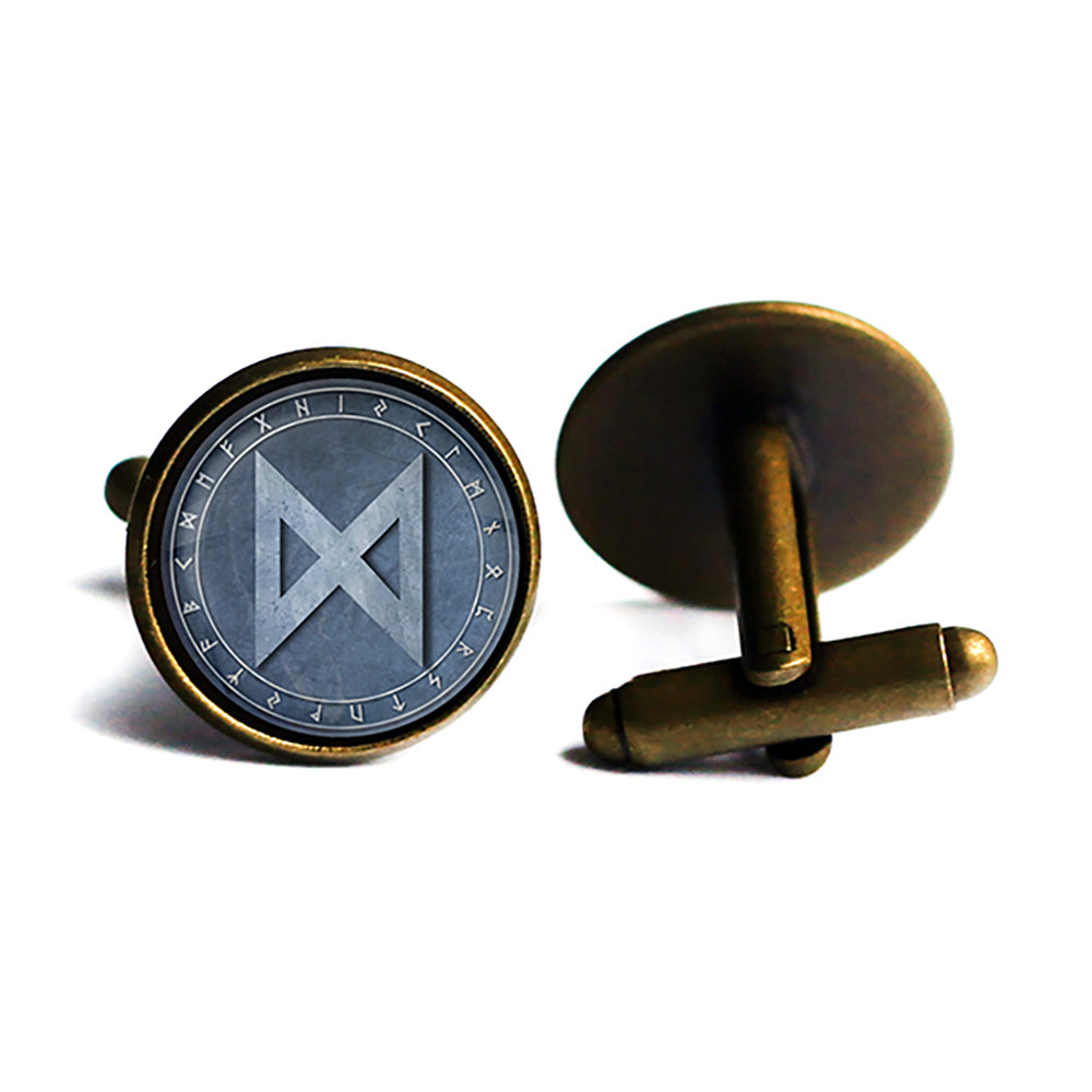 Viking Runes Elder Futhark Rune Circle D Dagaz Dawn Antique Bronze Cufflinks
