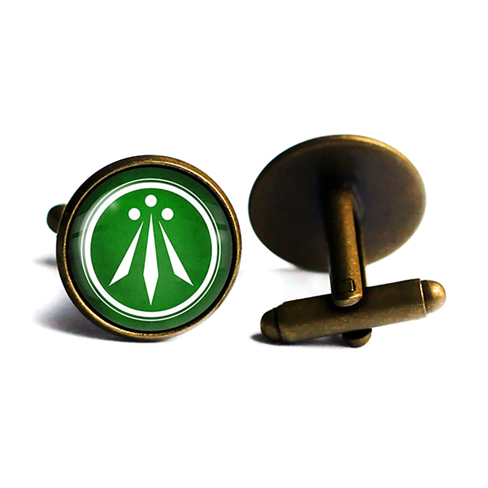 Celtic Symbol The Awen Three Rays of Light Green on White Antique Bronze Cufflinks