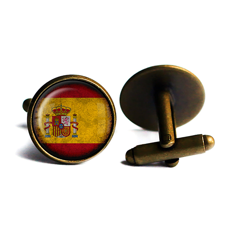 Spain Spanish España Flag Antique Bronze Cufflinks