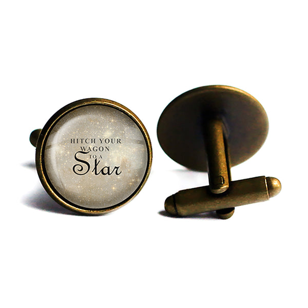 Ralph Waldo Emerson Hitch Your Wagon to a Star Antique Bronze Cufflinks