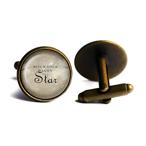 Ralph Waldo Emerson Hitch Your Wagon to a Star Antique Bronze Cufflinks