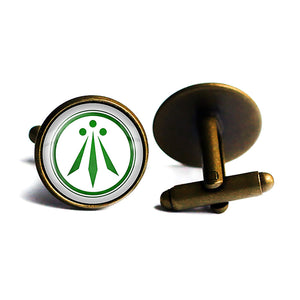Celtic Symbol The Awen Three Rays of Light White on Green Antique Bronze Cufflinks