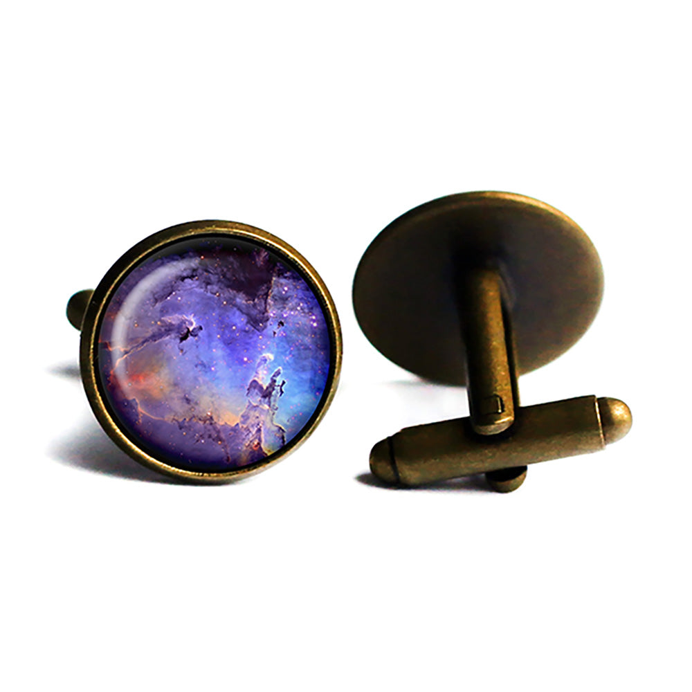 NASA Photograph Nebula Swirls Antique Bronze Cufflinks