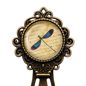 Blue Dragonfly on Parchment Bronze Bookmark