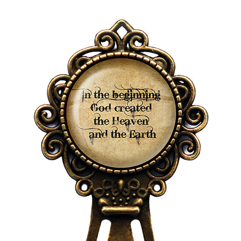 Genesis 1:1 God Created Heaven Earth King James Version KJV Bible Bronze Bookmark