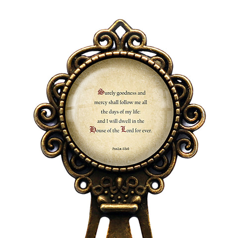 Psalm 23 6 Goodness and Mercy Shall Follow King James Version KJV Bible Bronze Bookmark