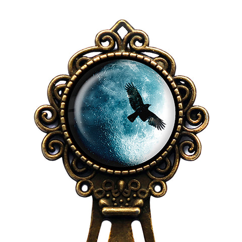 Halloween Full Moon Raven Bronze Bookmark