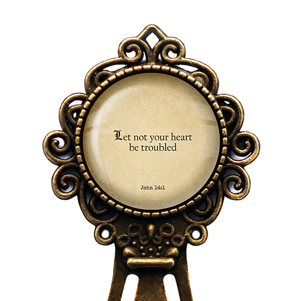 John 14:1 Let not your Heart be Troubled King James Version KJV Bible Bronze Bookmark
