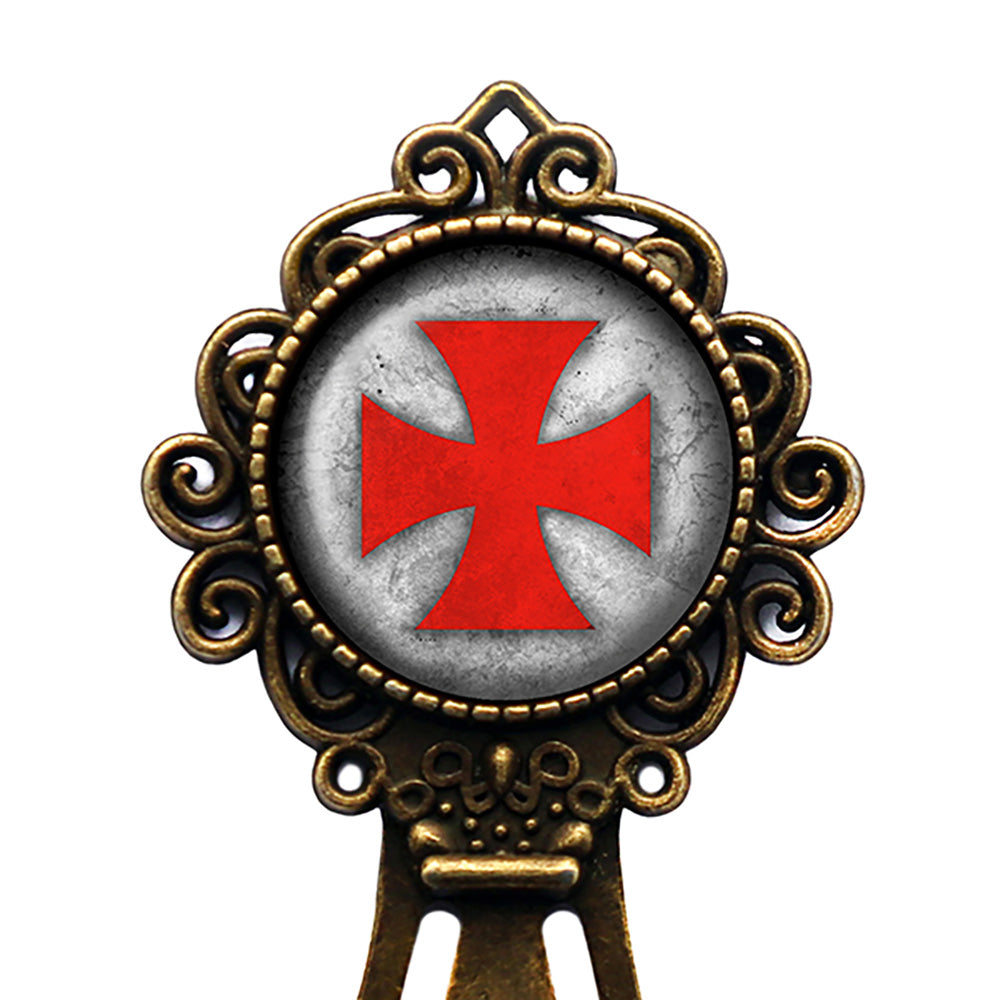 Worn Knights Templar Cross Red on White Bronze Bookmark