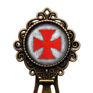 Worn Knights Templar Cross Red on White Bronze Bookmark