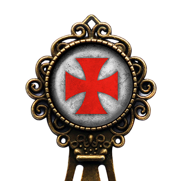 Worn Knights Templar Cross Red on White Bronze Bookmark