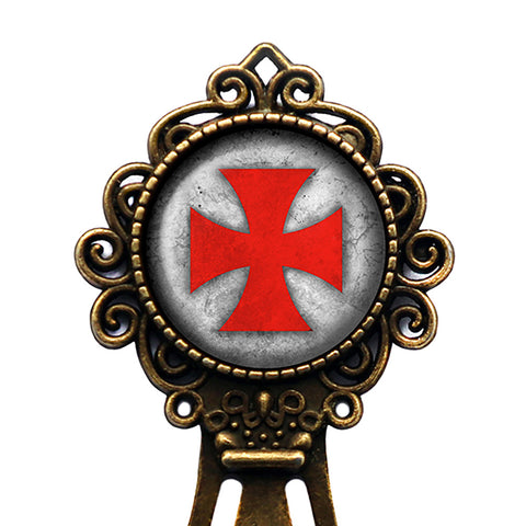Worn Knights Templar Cross Red on White Bronze Bookmark