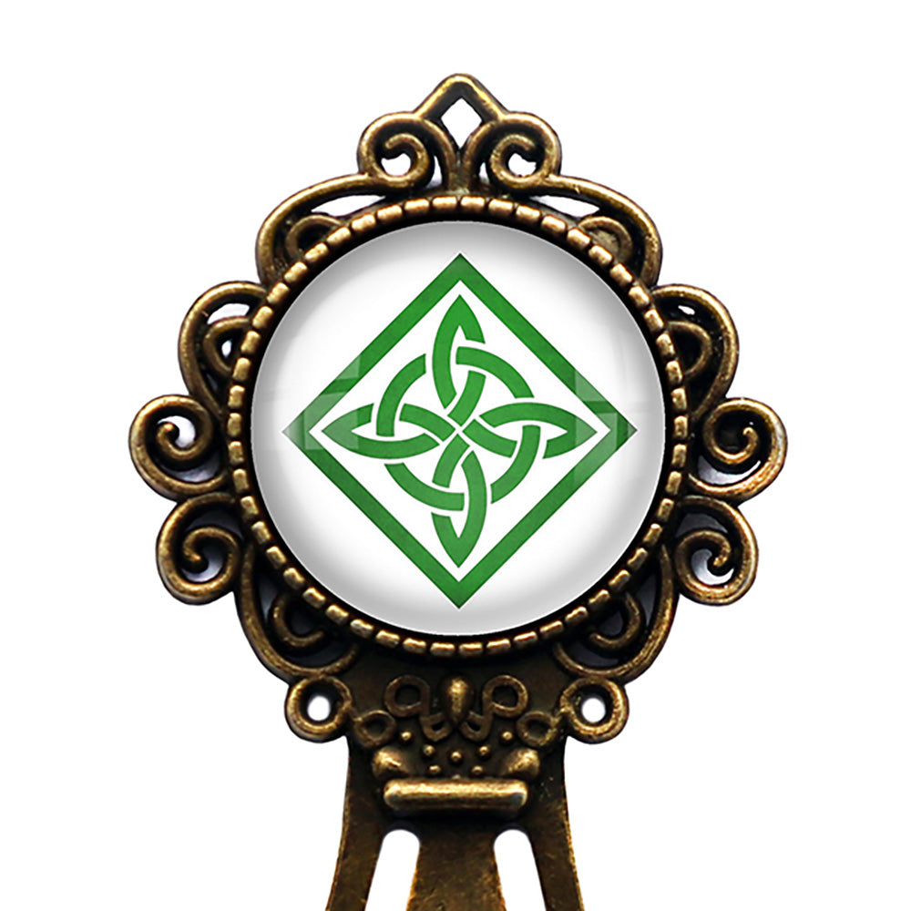 Celtic Knot Square Green on White Bronze Bookmark