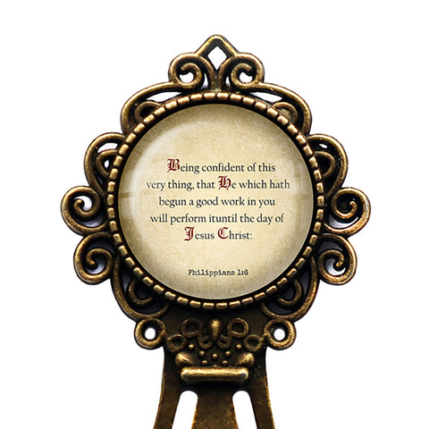 Philippians 1:6 Being Confident Good Work in You King James Version KJV Bible Bronze Bookmark