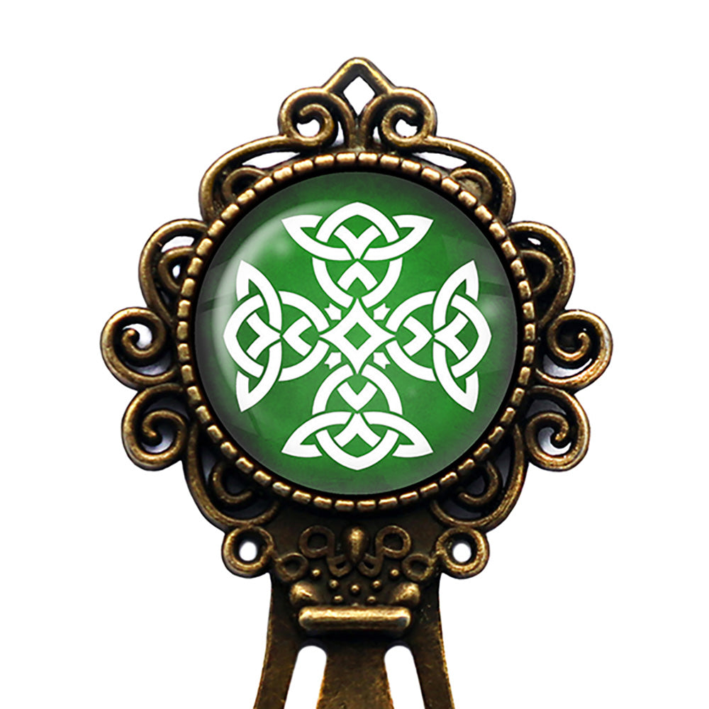 Celtic Knot White on Green Bronze Bookmark
