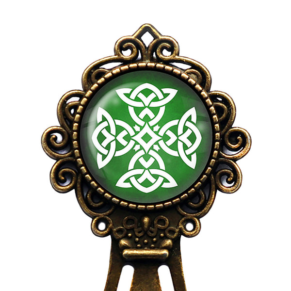 Celtic Knot White on Green Bronze Bookmark