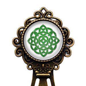Celtic Knot Circle Green on White Bronze Bookmark