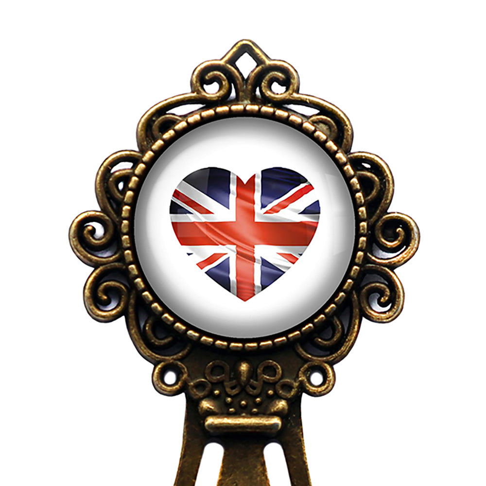 UK United Kingdom Flag Heart Bronze Bookmark