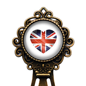 UK United Kingdom Flag Heart Bronze Bookmark