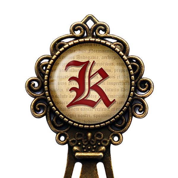 K Letter Old English Gothic Blackletter Magna Carta Bronze Bookmark