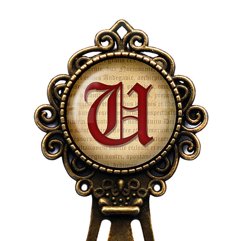U Letter Old English Gothic Blackletter Magna Carta Bronze Bookmark