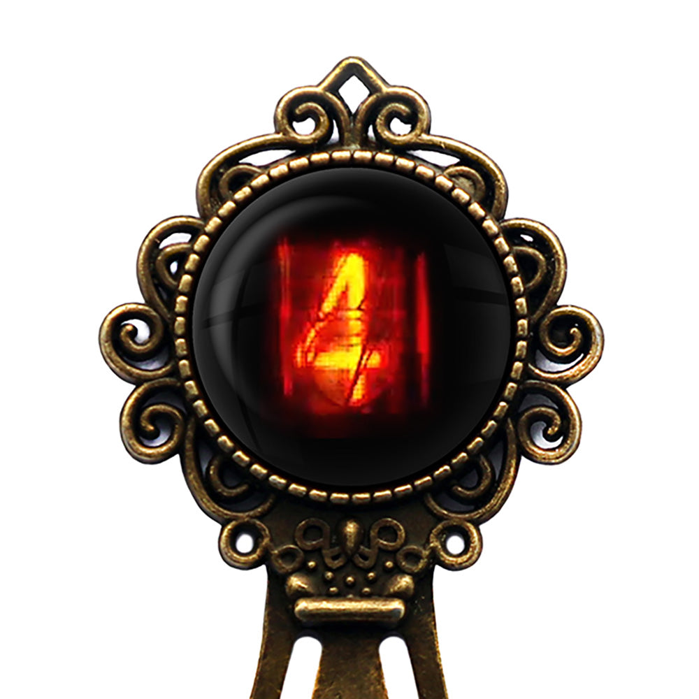 Dieselpunk Steampunk Cyberpunk Nixie Tube Print Number 4 Four Bronze Bookmark
