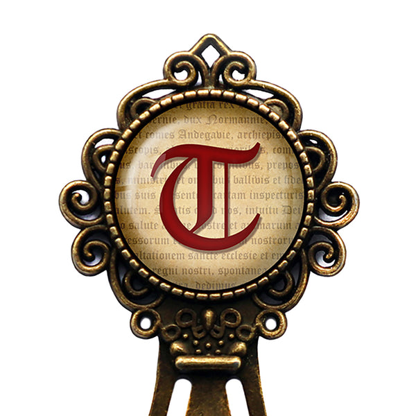 T Letter Old English Gothic Blackletter Magna Carta Bronze Bookmark