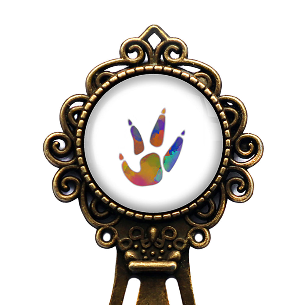 Chicken Paw Print Rainbow Watercolor Bronze Bookmark