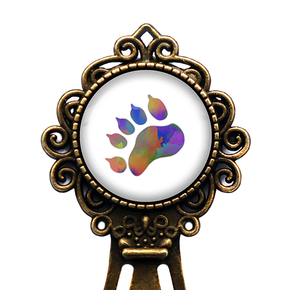 Bear Paw Print Rainbow Watercolor Bronze Bookmark