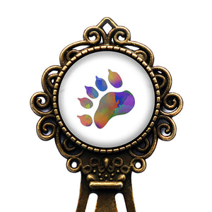 Bear Paw Print Rainbow Watercolor Bronze Bookmark