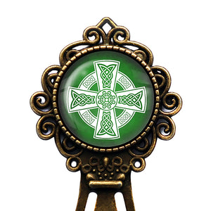Celtic Cross White on Green Bronze Bookmark