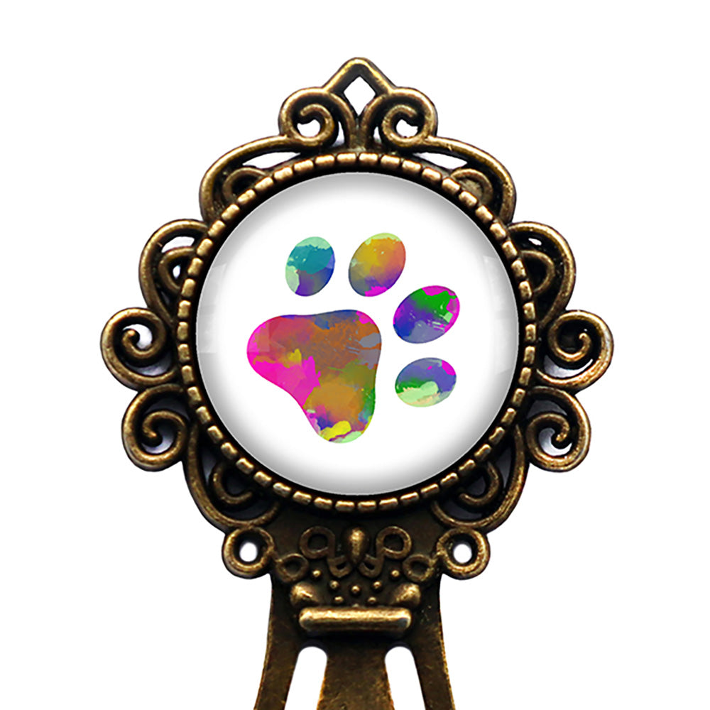 Dog Paw Print Rainbow Watercolor Bronze Bookmark