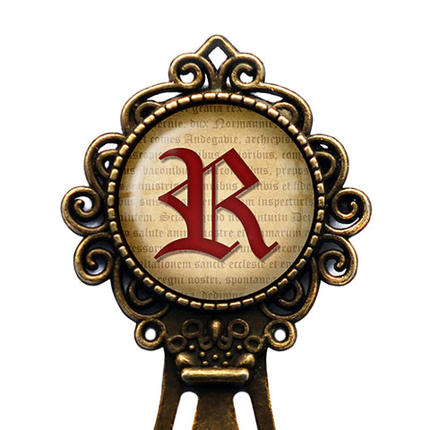 R Letter Old English Gothic Blackletter Magna Carta Bronze Bookmark