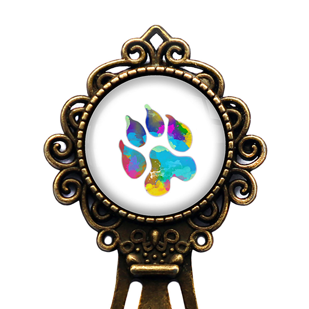 Leopard Paw Print Rainbow Watercolor Bronze Bookmark