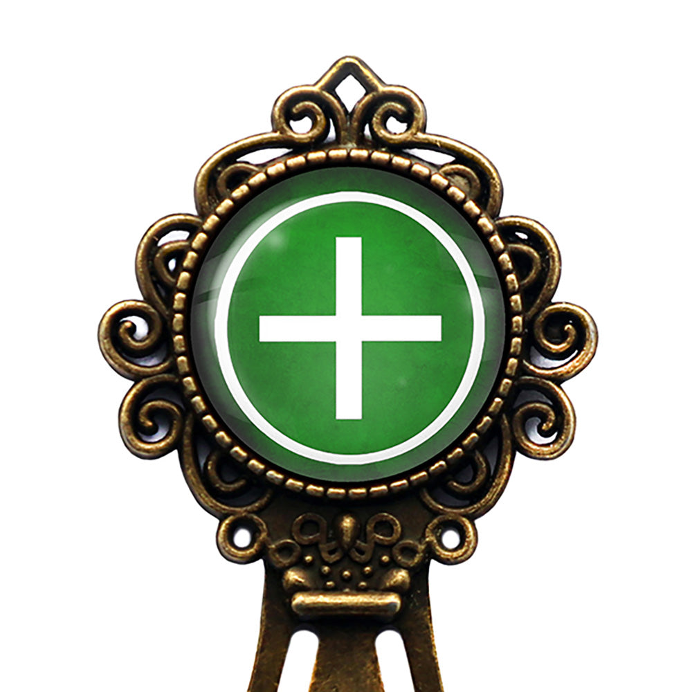 Celtic Cross Ailm White on Green Bronze Bookmark