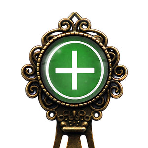 Celtic Cross Ailm White on Green Bronze Bookmark