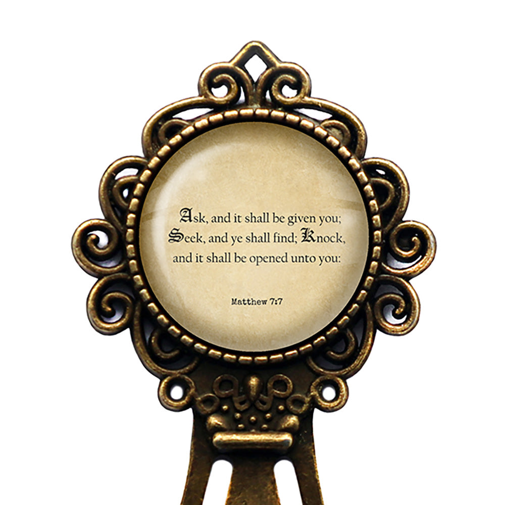 Matthew 7:7 Ask and it Shall be Given Seek Find King James Version KJV Bible Bronze Bookmark