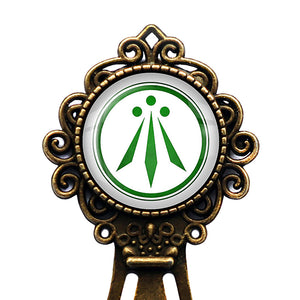 Celtic Symbol The Awen Three Rays of Light White on Green Bronze Bookmark