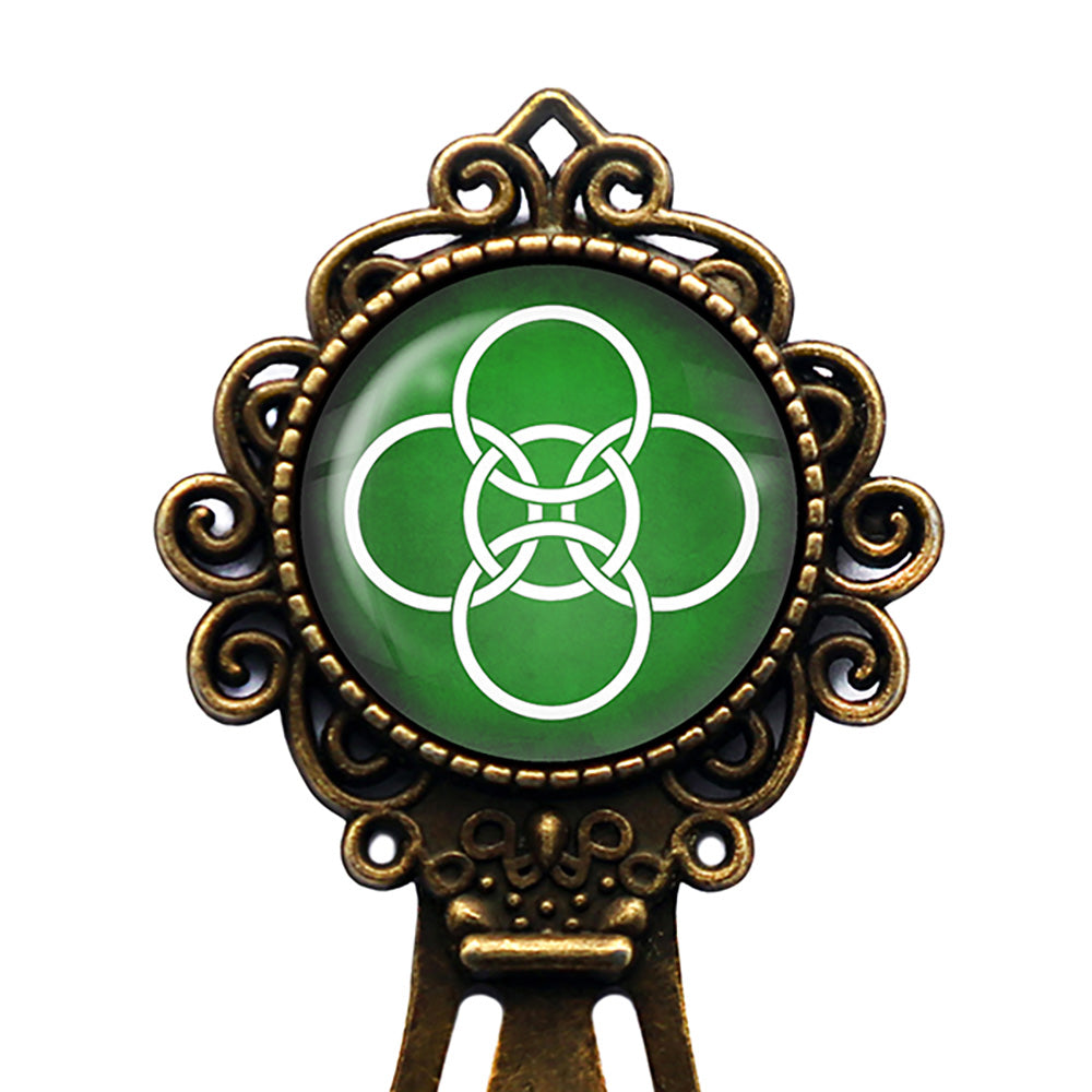 Celtic Symbol Celtic Symbol Five Fold Circles White on Green Bronze Bookmark