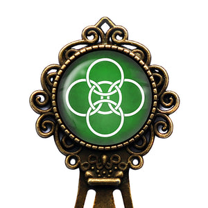 Celtic Symbol Celtic Symbol Five Fold Circles White on Green Bronze Bookmark