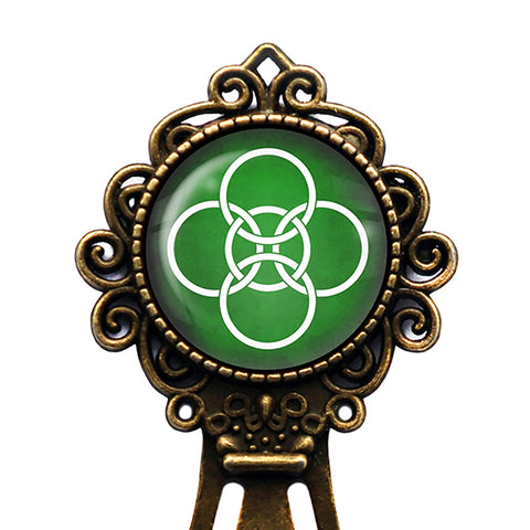 Celtic Symbol Celtic Symbol Five Fold Circles White on Green Bronze Bookmark