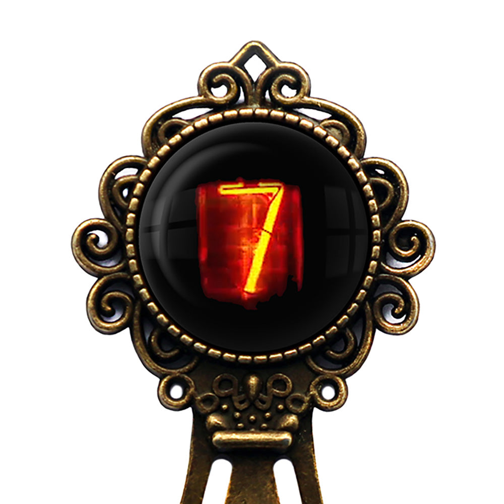 Dieselpunk Steampunk Cyberpunk Nixie Tube Print Number 7 Seven Bronze Bookmark