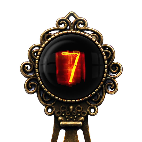 Dieselpunk Steampunk Cyberpunk Nixie Tube Print Number 7 Seven Bronze Bookmark