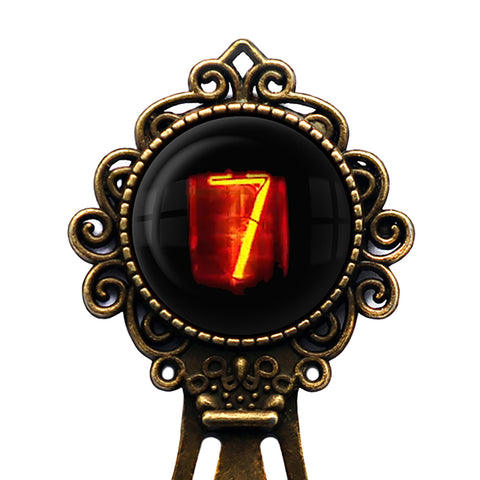 Dieselpunk Steampunk Cyberpunk Nixie Tube Print Number 7 Seven Bronze Bookmark