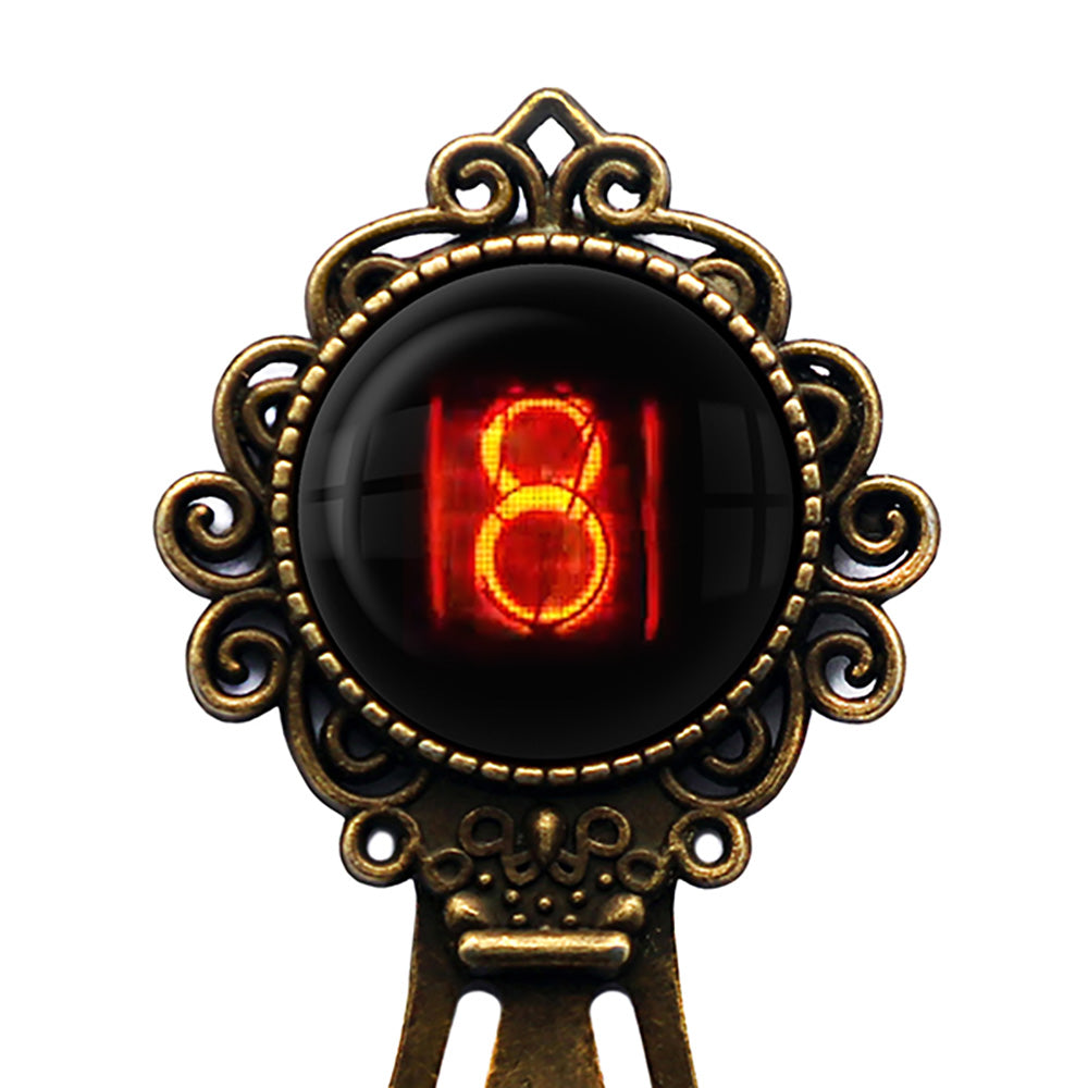 Dieselpunk Steampunk Cyberpunk Nixie Tube Print Number 8 Eight Bronze Bookmark