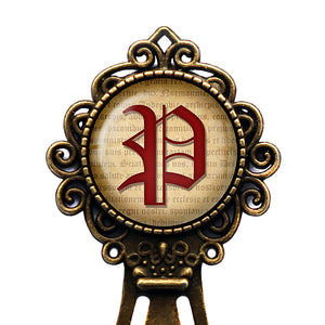 P Letter Old English Gothic Blackletter Magna Carta Bronze Bookmark