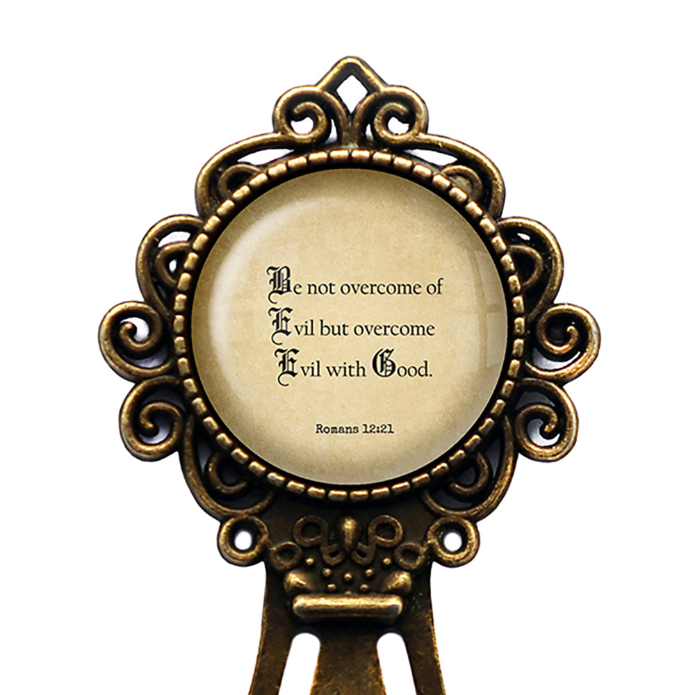 Romans 12:21 Be Not Overcome of Evil King James Version KJV Bible Bronze Bookmark