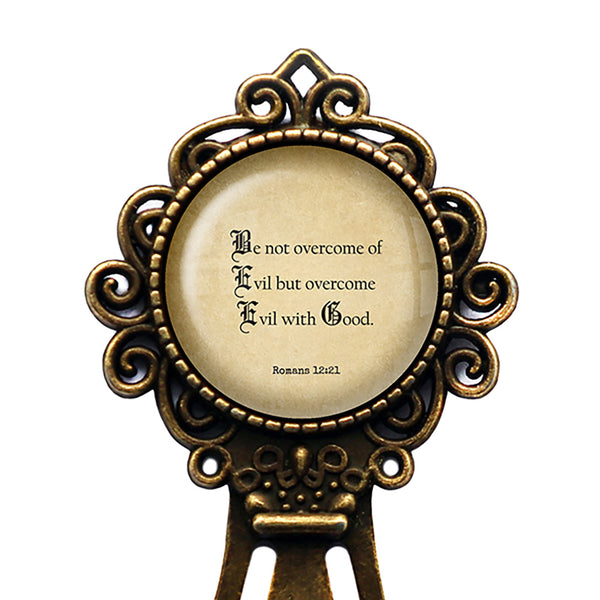 Romans 12:21 Be Not Overcome of Evil King James Version KJV Bible Bronze Bookmark