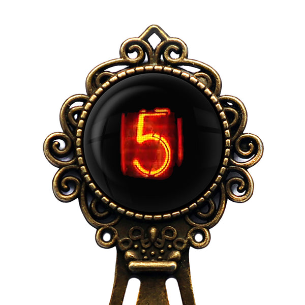Dieselpunk Steampunk Cyberpunk Nixie Tube Print Number 5 Five Bronze Bookmark